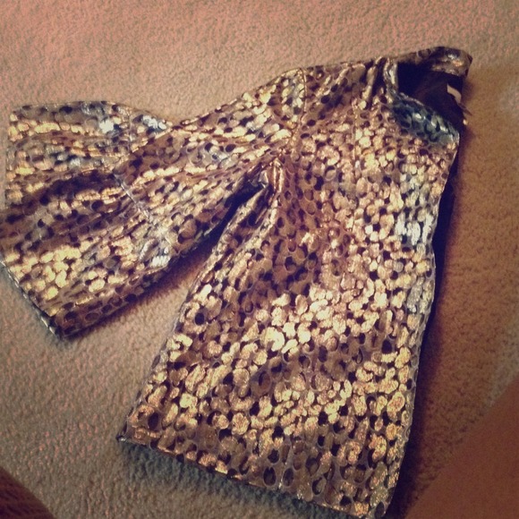 Metallic Print Bell Sleeve Crop Jacket Silk Blend
