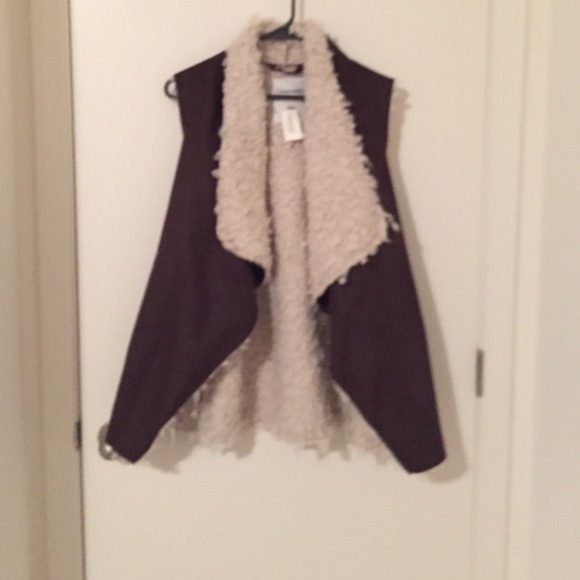 Brown FAUX suede and fur lined vest