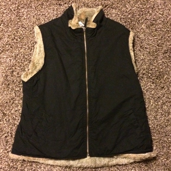 Fur lined black vest