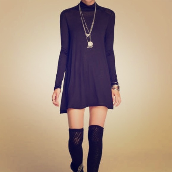 Free people long black tunic turtleneck XS
