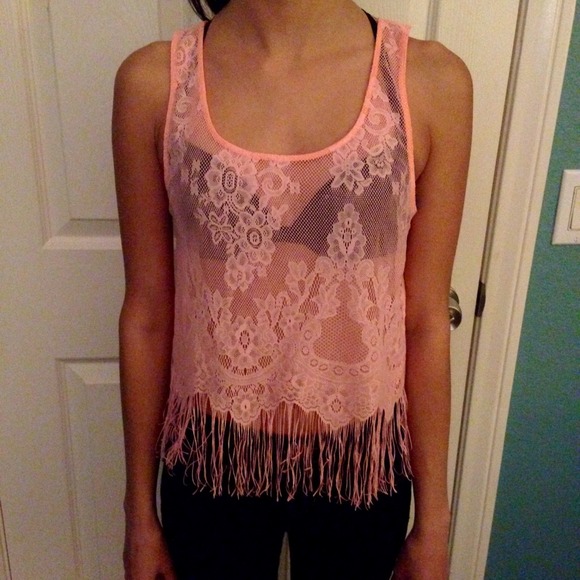Peach lace tank