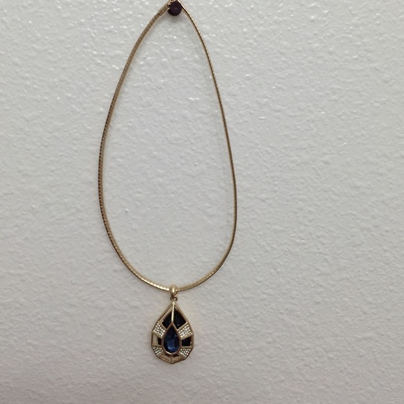 Vintage teardrop blue and gold necklace - Picture 2 of 3