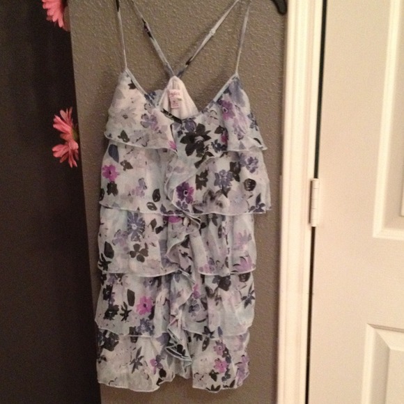 ruffled tank with blue & purple flower print