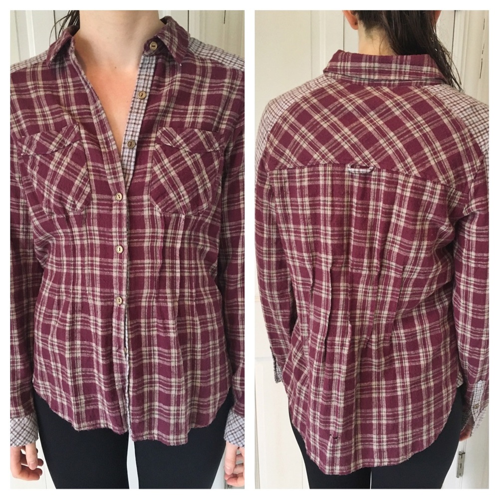 {Free People} Flannel Long Sleeve Top