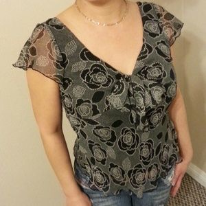 Black Floral Print Blouse