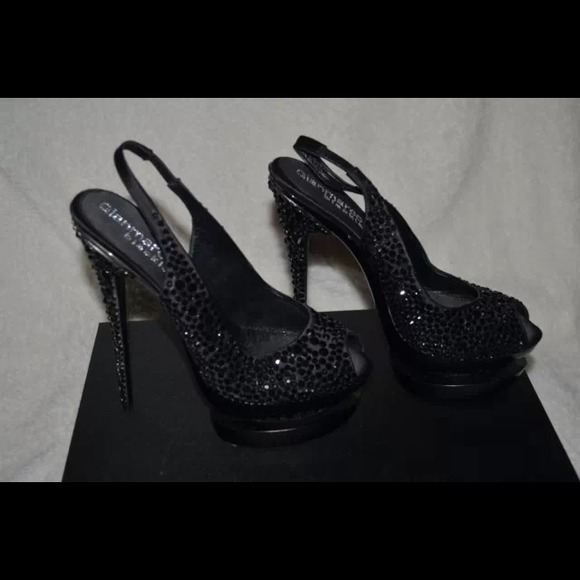Gianmarco Lorenzi Crystsl black open toe slings