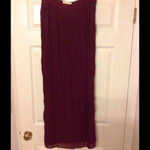 Maroon pleated chiffon maxi skirt 37.5" length