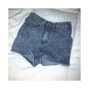 Dark acid washed high waisted shorts