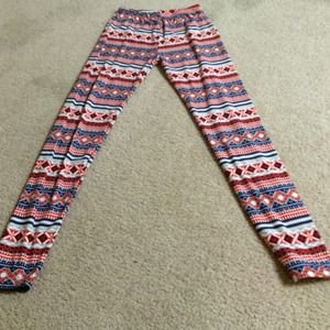 Small red white and blue tribal leggings