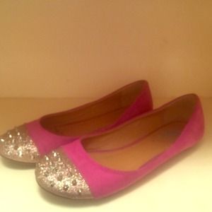 Fuchsia pink flats with gold spiked toe