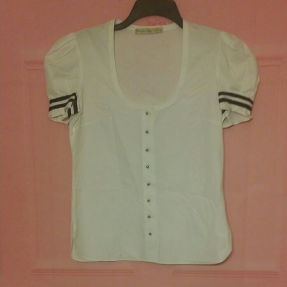 BALENCIAGA PARIS white blouse nautical poof sleeve