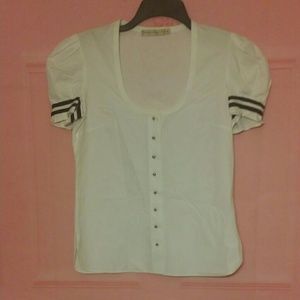 BALENCIAGA PARIS white blouse nautical poof sleeve