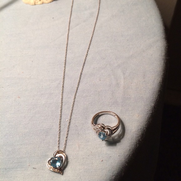 Silver and blue Topaz matching necklace and ring - Picture 3 of 3