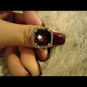 Solid 14k Gold 8 Diamond & Garnet Ring