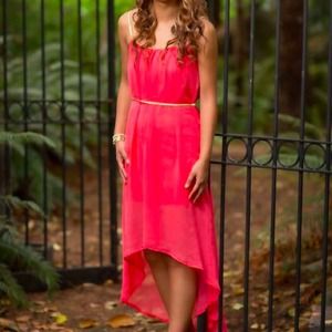 CORAL & GOLD HI-LOW DRESS