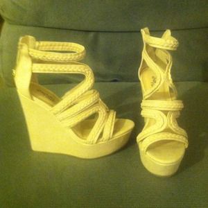Nude color gladiator style wedge heels