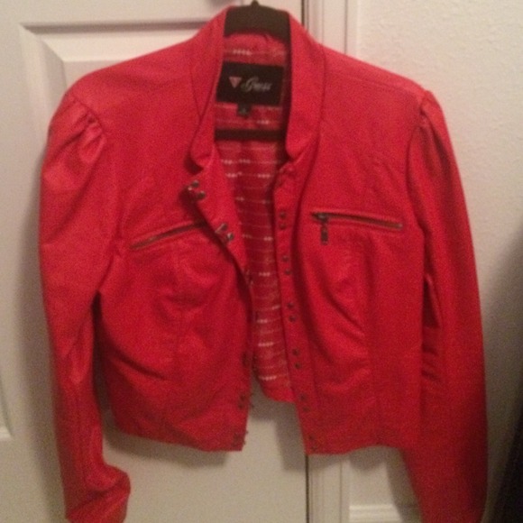 Guess Orange Leather Jacket