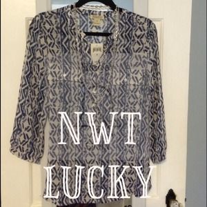 NWOT Lucky Brand Printed Peasant Top