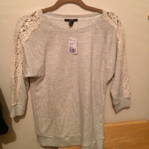 Gray, 3/4 Sleeve Shirt With Lace Detail!