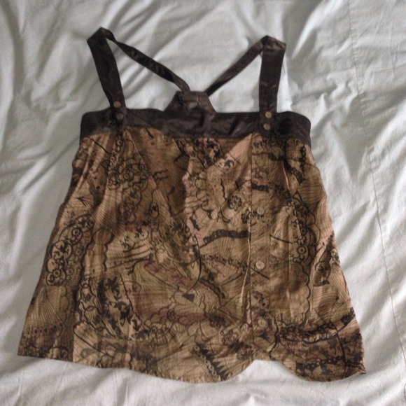 Diesel taupe print apron style top Large