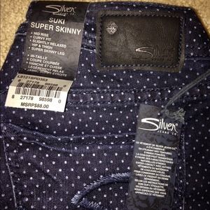 Silver jeans! NWTSuki super skinny with polka dots