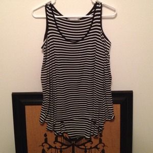Black & white striped cold shoulder top