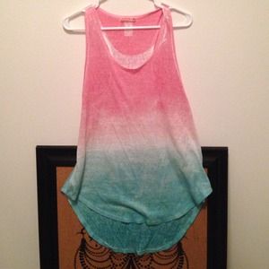 Coral & turquoise ombré print tunic dress