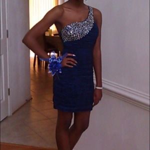 Navy blue dress with silver sequins