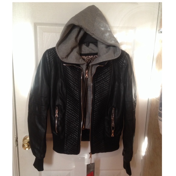 Jackets & Blazers - Leather jacket w/ hoodie