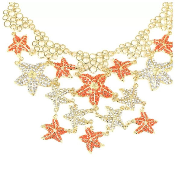 D19 Coral Orange Crystal Bead Starfish Necklace - Picture 4 of 4