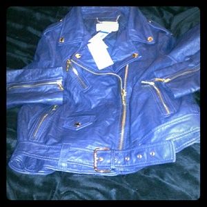 Michael kors navy blue leather jacket