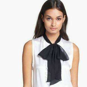 L'AGANCE  
White Tie Neck Silk Blouse