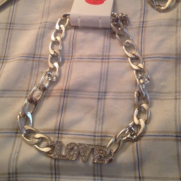 Silver love word necklace