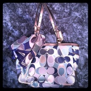 Coach blue and silver purse with matching scarf