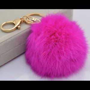Rabbit fur ball Keychain!!