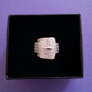 Sterling silver rhinestone buckle ring