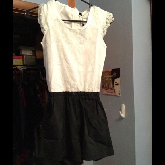 Black and white lacy romper