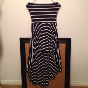 Navy & white stripe strapless hi low dress/maxi
