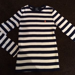 Navy Blue Striped Long Sleeve Polo Shirt