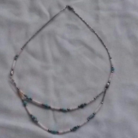 Jewelry - Puka Shell Silver & Turquoise Double Strand Neckla