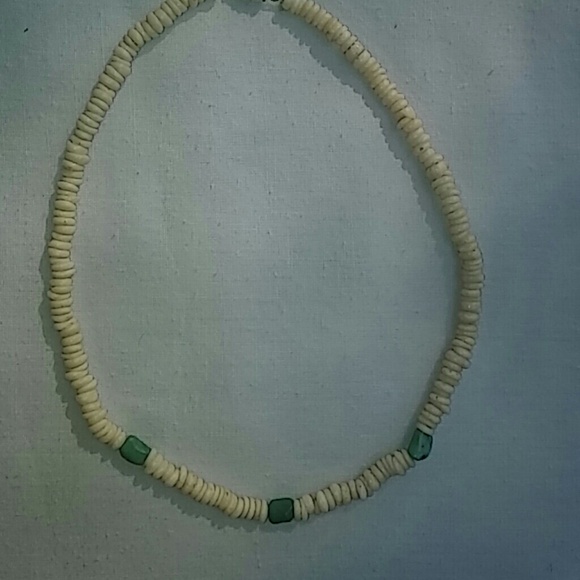 Jewelry - Puka Shell Choker w/Turquoise. 16" Long