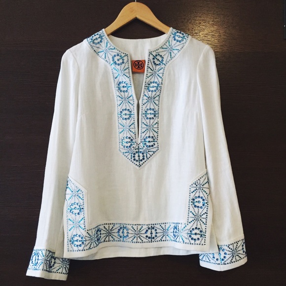 89% off Tory Burch Tops - SALE! Tory Burch Embellished Linen Tunic from Lindsay's closet on Poshmark