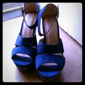 Madeline Stuart Blue Suede Studded Wedges 8.5