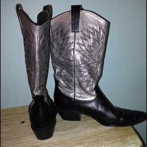 Black with Metallic Silver Cowboy Boots