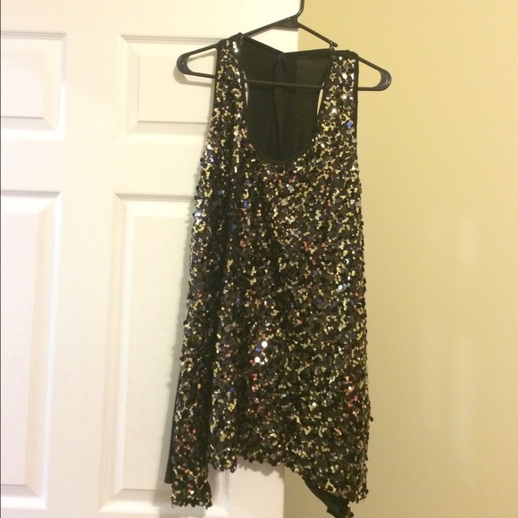 Black and gold racer back sequin flowy tunic