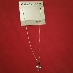 Sterling Silver chain Necklace - purple Cross