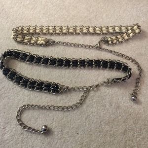 Two adjustable chain link belts in black and white