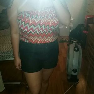 Chevron and Denim Short Romper