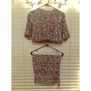Cropped Top and Skirt sequence outfit