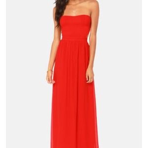Lulu's Red Strapless Maxi Dress